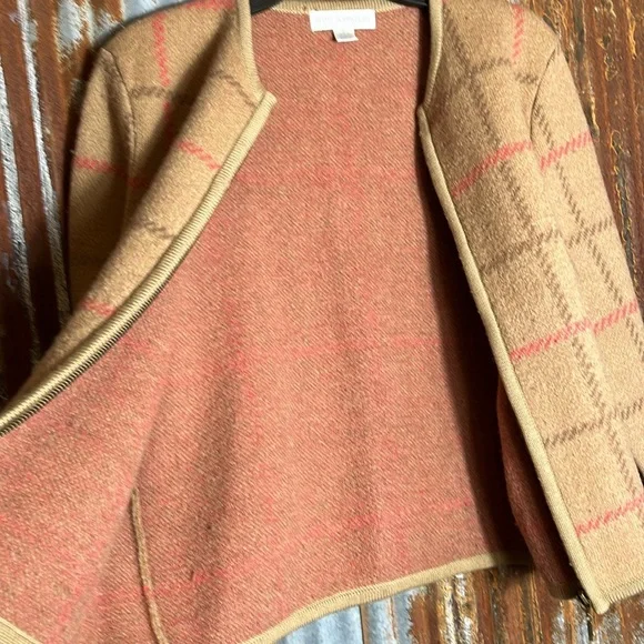 100% Wool Zip Up Plaid Jacket Petite Sophisticate Business Attire Scoop Neck - Picture 6 of 7